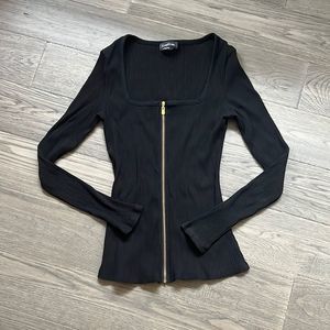 Bebe | Black ribbed long sleeve with gold zipper
